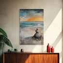 Zen Rock Stack Framed Canvas Print Coastal Wall Art, Beach Sunset Painting, Meditation Room Art, Tranquil Ocean Artwork, Boho Decor
