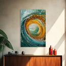 Ocean Wave Swirl Canvas Print | Abstract Beach Wall Art | Turquoise Gold Painting | Coastal Home Decor | Surfer Wall Art