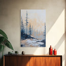 Misty Forest Framed Canvas Print Winter Landscape Wall Art, Nordic Minimalist Decor, Moody Nature Painting, Serene Living Room Artwork