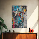 Metal Star Rustic Framed Canvas Print Patriotic Wall Art, Western Home Decor, Distressed Americana Artwork, Country Farmhouse Style