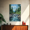 pine tree art, landscape painting, framed canvas print, mountain painting, rustic wall art, above couch art, farmhouse art