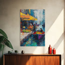 Market Boats, Coastal Decor, Nautical Painting, Vibrant Wall Art, Rustic Art, Canvas Print, Extra Wide Art, Living Room Art