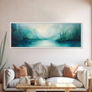 Forest Lake Morning Framed Canvas Print Calm Nature Art, Misty Green Landscape, Cabin Wall Decor, Peaceful Living Room Artwork