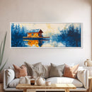 Lake Cabin Reflection Canvas Print Rustic Lodge Wall Art Cozy Winter Artwork Warm Cabin Decor Large Framed Home Wall Art