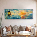 Lantern Glow Sunset Art, Warm Ambient Painting, Nautical Coastal Decor, Rustic Boho Home Wall Art, Relaxing Living Room Art