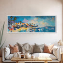 Tropical Beach Houses Framed Canvas Print Coastal Wall Art Vibrant Colorful Painting Modern Decor Large Art Living Room Office Art