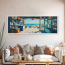 Oceanfront Cafe Scene Canvas Print Beach Bar Wall Art Coastal Decor Seaside Painting Rustic Art Dining Room Kitchen Living Room
