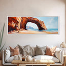 Natural Rock Arch Painting Coastal Cliff Seascape Wall Art Earthy Ocean Landscape Artwork Canvas Print Beach House Decor