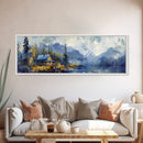 Mountain Cabin Painting Rustic Lakeside Autumn Landscape Wall Art Cozy Wilderness Retreat Artwork Living Room