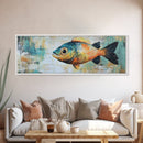 Vibrant Fish Canvas Print Rustic Coastal Wall Art Nautical Painting Beach House Decor Colorful Abstract Aquarium Art Lake House