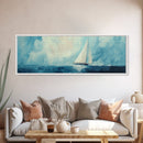Sailboat on Open Sea Framed Canvas Print Nautical Wall Art, Ocean Painting, Coastal Home Decor, Minimalist Seascape, Beach House Art