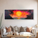 Island Sunset, Tropical Beach Painting, Palm Tree Silhouette, Paradise Art, Framed Canvas Print, Boho Style, Living Room Artwork