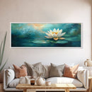 Lotus Flower, Tranquil Water, Canvas Print, Zen Wall Art, Meditation Room Decor, Calm Blue Painting, Bedroom Artwork, Boho Aesthetic