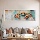 Rustic Crab Art Framed Canvas Print Coastal Nautical Wall Decor, Beach House Kitchen Art, Textured Ocean Painting, Living Room Accent