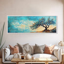 Windswept Tree Landscape Wall Art, Minimalist Nature Painting, Serene Sky Artwork, Zen Meditation Room Decor, Earthy Tones