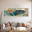 Elegant Butterfly Wing Abstract Art, Blue and Gold Nature Painting, Modern Minimalist Artwork, Bedroom or Office Wall Decor