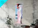 Beach Bride, Ocean Fashion, Elegant Woman, Framed Canvas Print, Coastal Wall Art, Soft Feminine Aesthetic, Living Room Wall Art