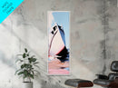 Ocean Boat, Seascape, Nautical, Modern Art, Coastal Wall Decor, Beach House, Minimalist, Blue, White, Framed Canvas Print