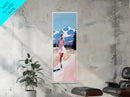 Mountain Runner, Pink Dress, Scenic Landscape Art, Framed Canvas Print, Minimalist Wall Art, Nature Lover, Bedroom Wall Art