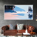 Mountain Lake, Peaceful Nature Art, Minimalist Alpine Landscape, Framed Canvas Print, Cabin Wall Decor, Calm Winter Aesthetic.