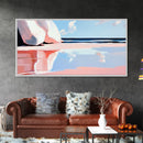 Pink Waves, Coastal Reflection, Ocean Art, Seascape Wall Decor, Bedroom Wall Art, Framed Canvas Print, Minimalist Beach Scene, Soft Pastels