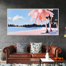 Tropical Beach, Palm Trees, Ocean View, Canvas Print, Coastal Home Decor, Summer Landscape, Living Room Art, Minimalist Nature Painting