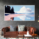 Cloudy Seascape Reflection, Tranquil Coastal Print, Minimalist Ocean Decor, Soft Pastel Landscape, Zen Home Art, Bedroom Framed Canvas Print