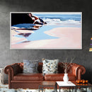 Ocean Shore, Tranquil Seascape Art, Pink Blue Horizon, Serene Beach Wall Decor, Relaxing Coastal Aesthetic, Canvas Print