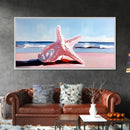 Starfish on Beach, Coastal Wall Art, Ocean Inspired Decor, Nautical Framed Canvas Print, Blue and Pink Summer Vibes Artwork
