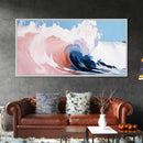 Ocean Wave, Abstract Beach Painting, Dynamic Wall Art, Coastal Decor, Surfer Aesthetic, Blue and White Framed Canvas Print