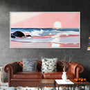 Sunset Beach, Ocean Waves, Framed Canvas Print, Coastal Wall Art, Pink Sky Painting, Living Room Decor, Tropical Seascape