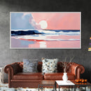 Tranquil Beach, Soft Tones, Framed Canvas Print, Pastel Seascape, Serene Wall Art, Calming Bedroom Decor, Ocean Painting