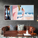 Surfer Girl, Coastal Art, Framed Canvas Print, Beach Wall Decor, Tropical Aesthetic, Ocean Painting, Summer Vibes, Modern Home Art