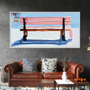 Park Bench, Peaceful Moment, Minimalist Art, Living Room Wall Art, Pastel Landscape, Framed Canvas Print, Impressionist Style, Soft Blue Pink