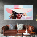 Woman Stylish Hat, Fashion Illustration, Chic Wall Art, Modern Glamour Decor, Framed Canvas Print, Elegant Portrait, Pastel Aesthetic