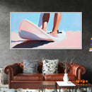 Surfing Vibes, Coastal Sport Art, Minimalist Ocean Painting, Pastel Beach Decor, Framed Canvas Print, Adventure Inspired, Living Room Art