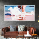 Ocean Waves, Coastal Beach Art, Water Splash Photography, Summer Boho Print, Blue and Pink Pastel Tones, Framed Canvas Print, Bathroom Art