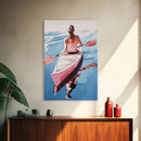 Kayak, Adventure, Water Sports Art, Boho Coastal Decor, Summer Vibes, Outdoor Enthusiast Gift, Blue and Pink Painting, Canvas Print