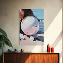 Reflective Sphere, Surrealist Print, Beach Art, Coastal Decor, Framed Canvas Print, Minimalist Aesthetic, Living Room Wall Art