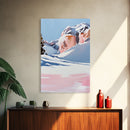 Snowy Mountains, Pink Winter Landscape, Minimalist Christmas Art, Modern Nature Painting, Cozy Lodge Wall Art, Canvas Print