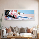 Pink Flowers, Framed Canvas Print, Floral Wall Art, Desert Artwork, Boho Aesthetic, Modern Home Decor, Bedroom Art, Nature Painting