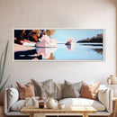 Pink Blossoms, Water Reflection, Soft Pastel Landscape, Framed Canvas Print, Romantic Wall Art, Elegant Bedroom Decor, Dreamy Scene