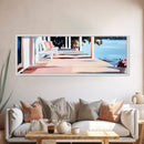 Lakeside Porch, Cozy Home Art, Summer House Aesthetic, Rustic Elegance, Pink and Blue Decor, Warm Vibes, Canvas Print, Relaxing View