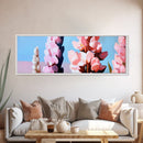 Pink Lupine, floral botanical art, wildflower nature print, soft pastel home decor, farmhouse style, framed canvas print, garden art