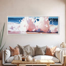 Soft Waves, Pastel Ocean, Fluid Movement, Coastal Tranquility, Framed Canvas Print, Large Wall Art, Beach House Decor, Blue Tones
