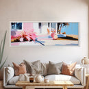 Pink House, Tropical Porch, Boho Architecture, Canvas Print, Living Room Wall Art, Sunlit Patio, Mediterranean Decor, Modern Art
