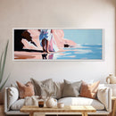 Woman Walking, Elegant Art, Coastal Chic, Bedroom Wall Art, Fashion Illustration, Soft Pastel Tones, Framed Canvas Print, Feminine Decor