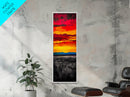 Fiery Sunset Painting, Dramatic Red Orange Sky, Bold Abstract Landscape, Framed Canvas Print, Modern Wall Decor, Living Room Art