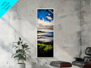 Tranquil Shore, Vibrant Blue Water, Serene Ocean View, Modern Coastal Decor, Beach House Aesthetic, Framed Canvas Print