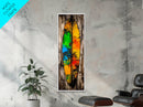 Rustic Surfboard, Abstract Art, Beach House Decor, Framed Canvas Print, Boho Wall Art, Coastal Living Room Artwork, Vibrant Painting